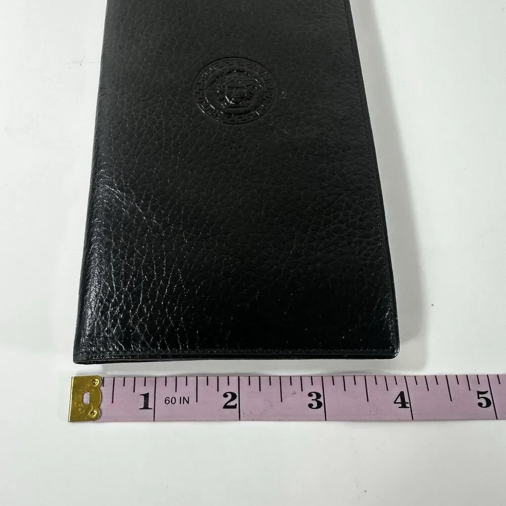 Gianni Versace Long Wallet Mens Vertical Black Leather Medusa Logo Bifold Italy